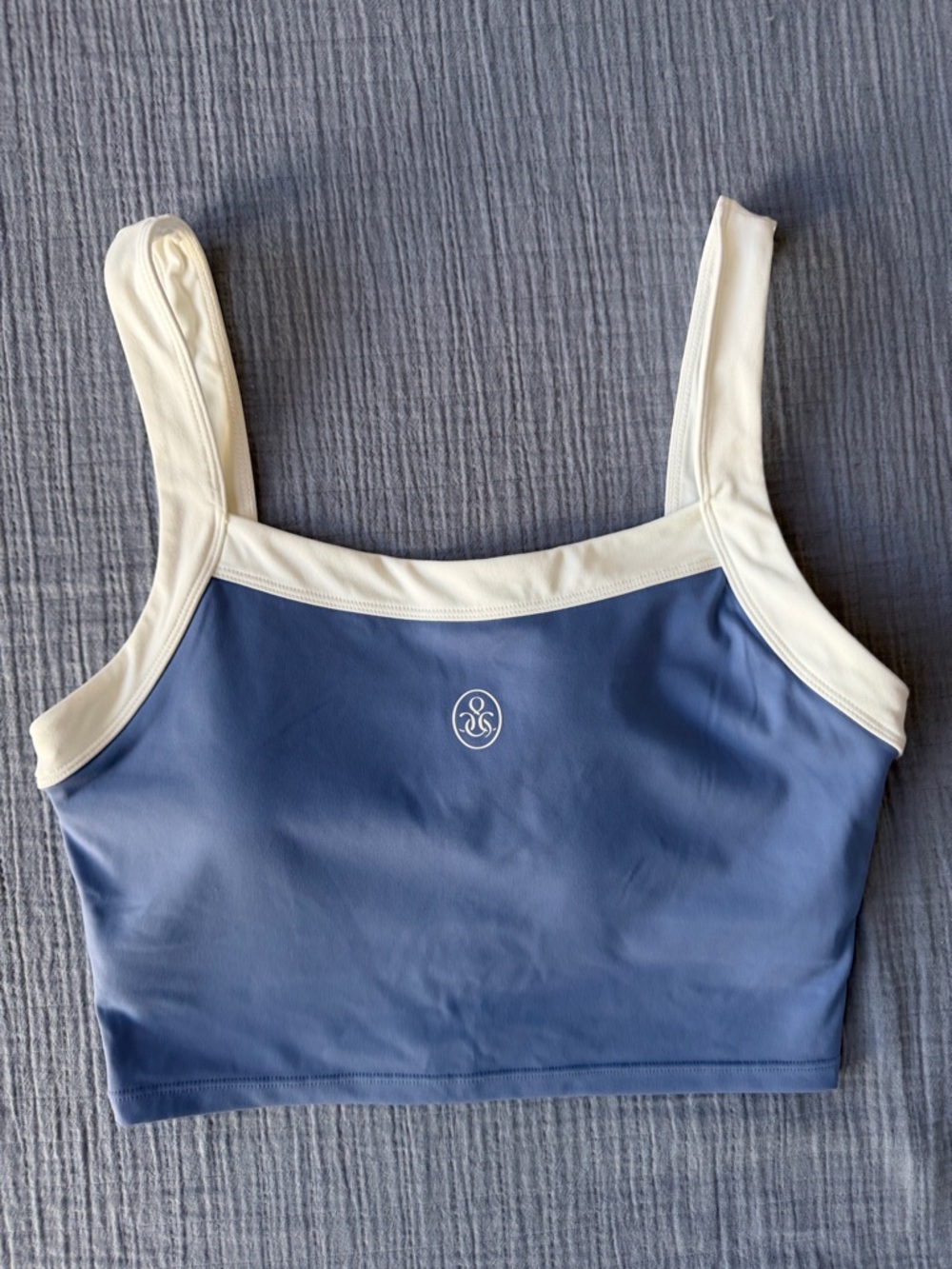 Blue and Cream Tank With Built In Sports Bra-NWOT